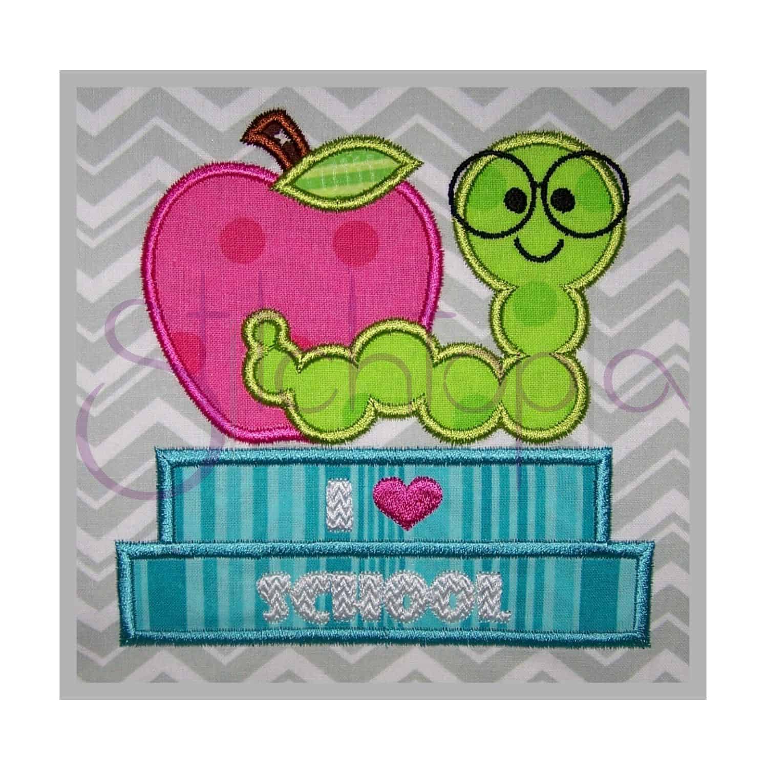 Bookworm With Apple Applique Design Stitchtopia