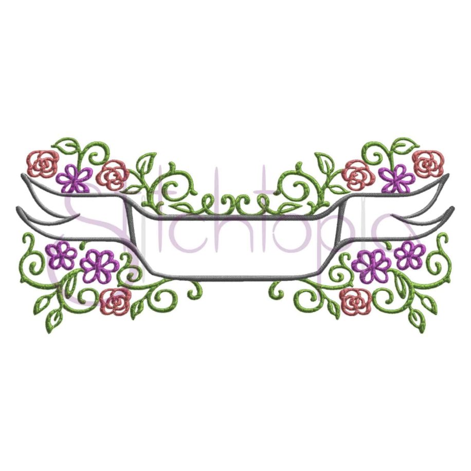 Floral banner embroidery frame  stitchtopia