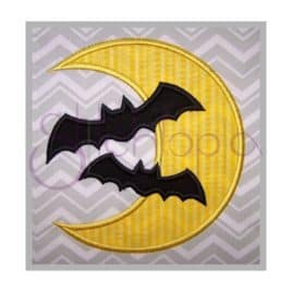 Halloween Moon with Bats Applique Design