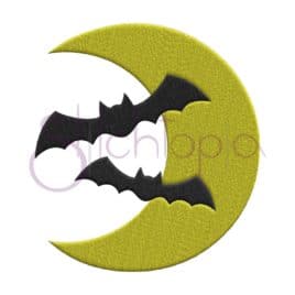 Halloween Moon with Bats Embroidery Design