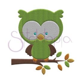 Fall Owl on Branch Embroidery Design #1