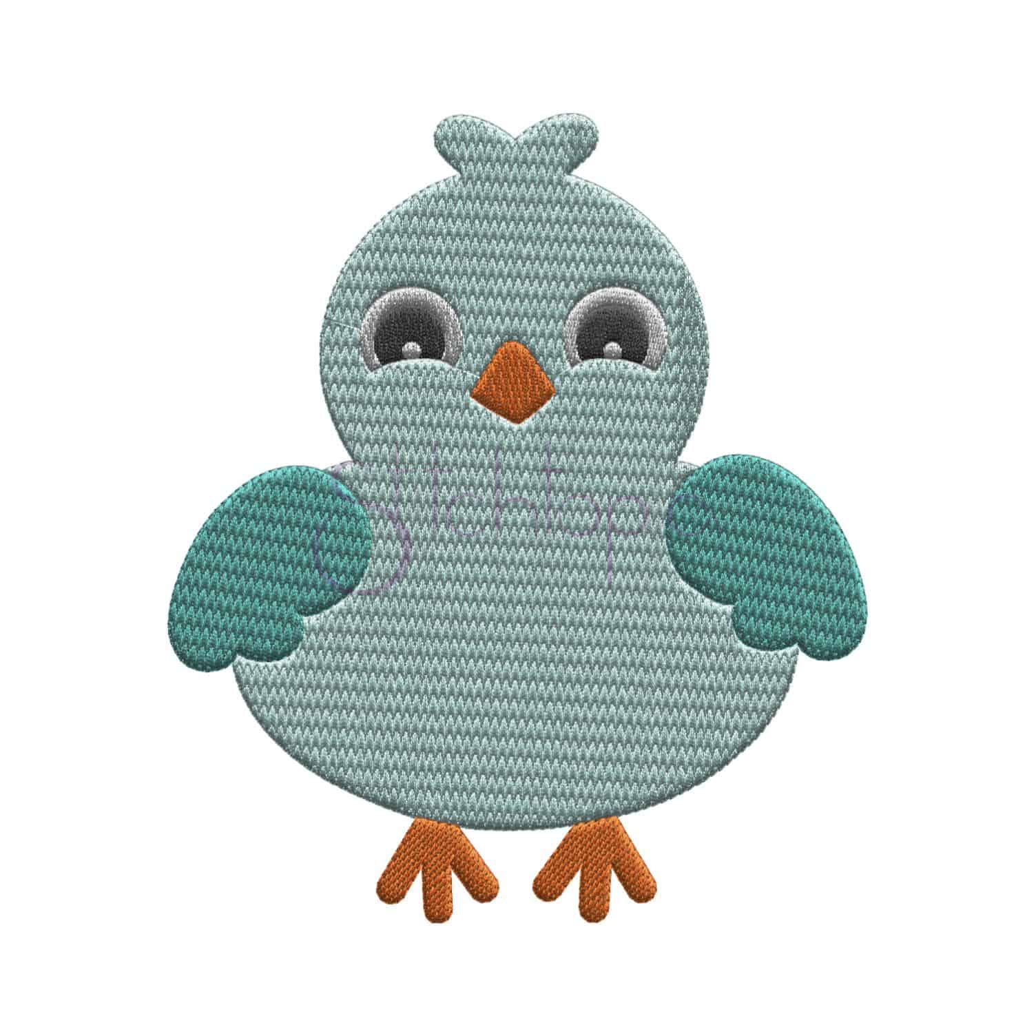 Cute Blue Bird Includes Both Applique and Stitch Embroidery Design