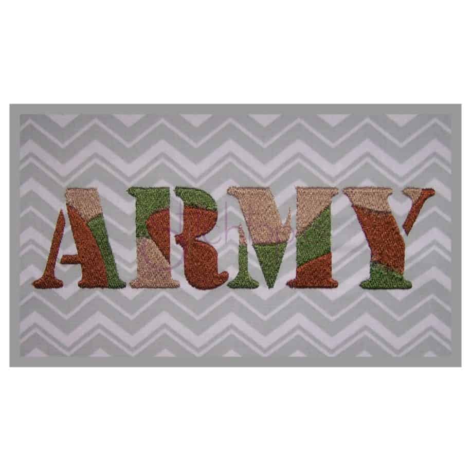 Camouflage embroidery alphabet Army filled embroidery font | Stitchtopia