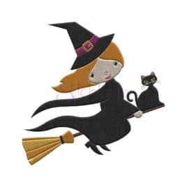 Halloween Witch on a Broom Embroidery Design
