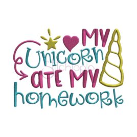 My Unicorn Ate My Homework Applique Design