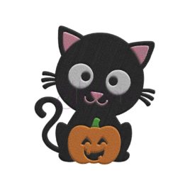 Black Cat with Pumpkin Embroidery Design