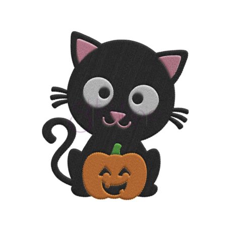 Stitchtopia Black Cat with Pumpkin Embroidery Design