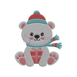 Polar Bear with Present Embroidery Design