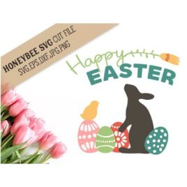 Happy Easter Bunny Chick Eggs SVG Cut File