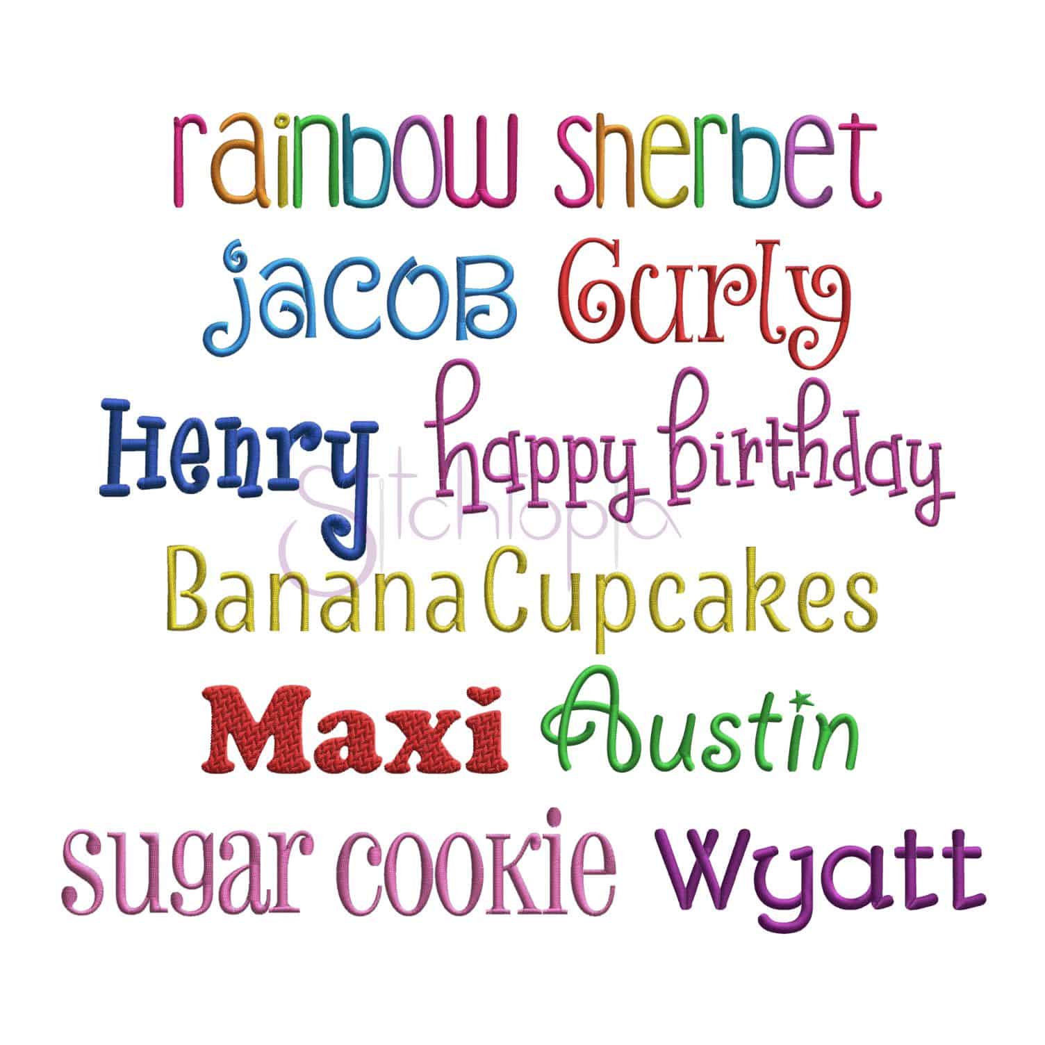 Kids Font Pack #2-10 Different Machine Embroidery Fonts 3 Sizes Each