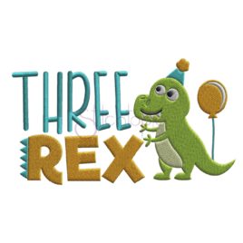 Birthday Three Rex Embroidery Design