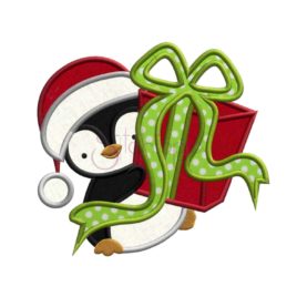 Penguin with Gift Applique Design