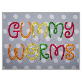Gummy Worms Embroidery Font .75″ 1″ 1.25″ 1.5″ 2″ 2.5″