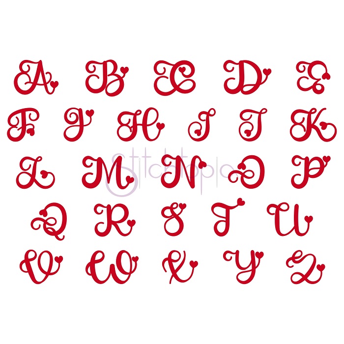 Beautiful Hearts Vintage Monogram Embroidery Alphabet – Apple