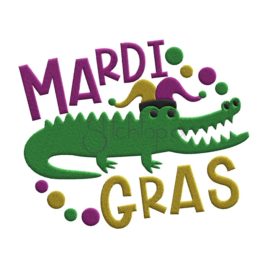 Mardi Gras Alligator Embroidery Design