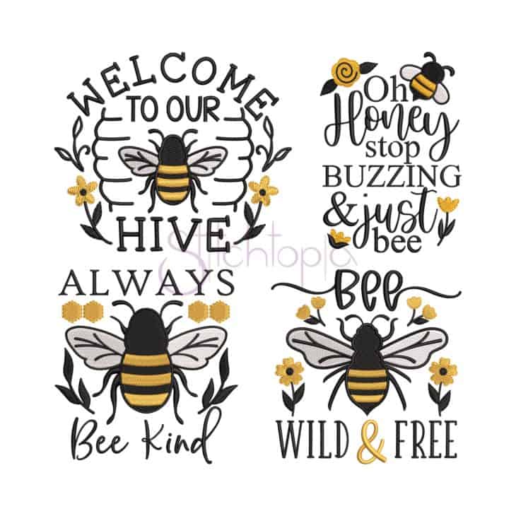 Bee Embroidery Design Set - Stitchtopia