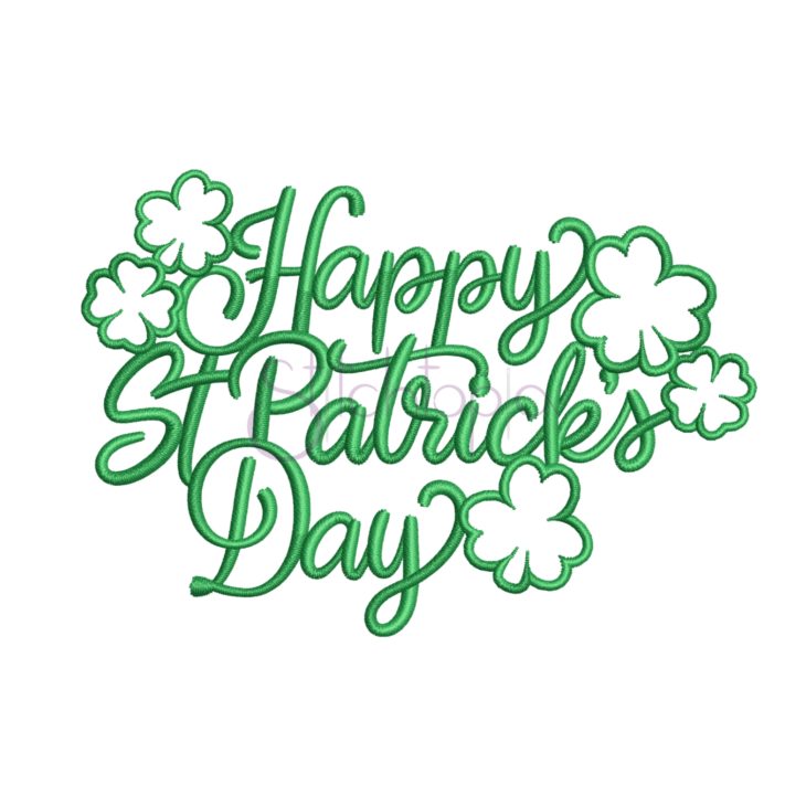 Happy St Patrick's Day Clovers Embroidery Design - Stitchtopia