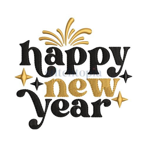Happy New Year Firework Embroidery Design