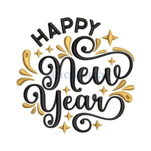 * Swirly Happy New Year Embroidery Design