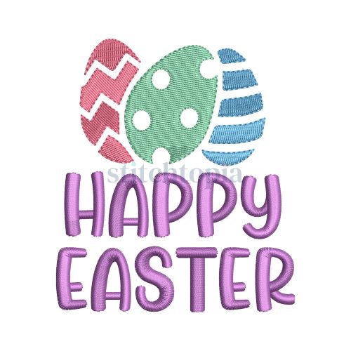 Happy Easter Egg Trio Embroidery Design
