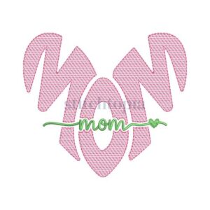 *  Mom Sketch Heart Mom Script Embroidery Design