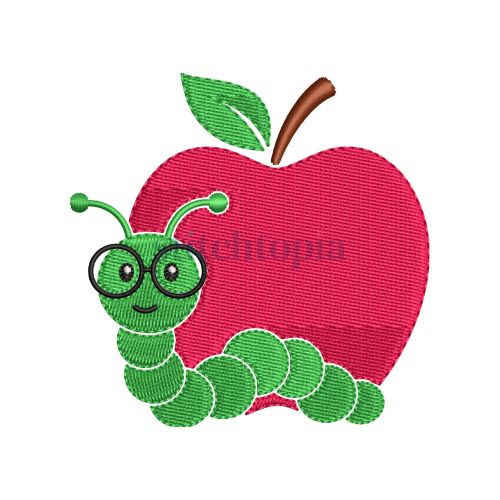 * Apple With Worm Embroidery Design